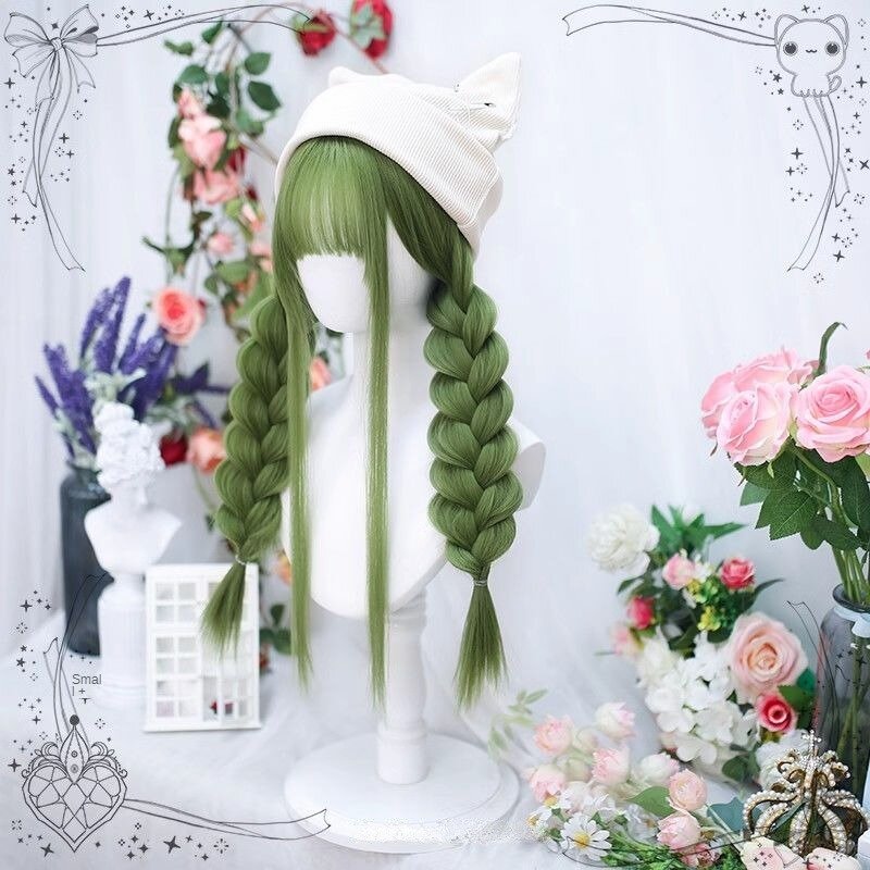 Mode synthetische Perücke weibliche volle Stirnband Lolita Perücken simuliert grün langes glattes Haar natürliche Cosplay leimlose Perücke für Frauen