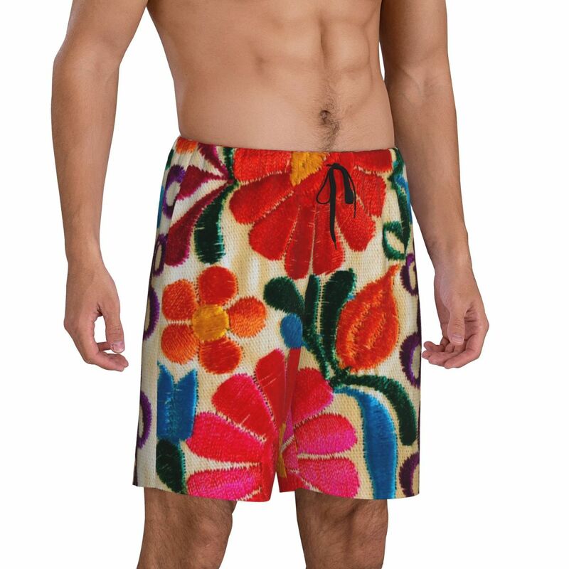Short de pyjama imprimé personnalisé pour hommes, affiche de fleurs du Mexique, bas de vêtements de nuit, pyjama court avec poches
