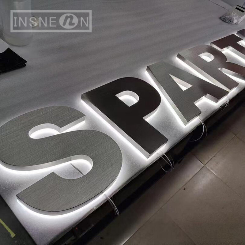 Backlit Channel Letter 3D Stainless Steel Letter Sign Retail Shop Wall Decor Company Business Illuminated Led Signage