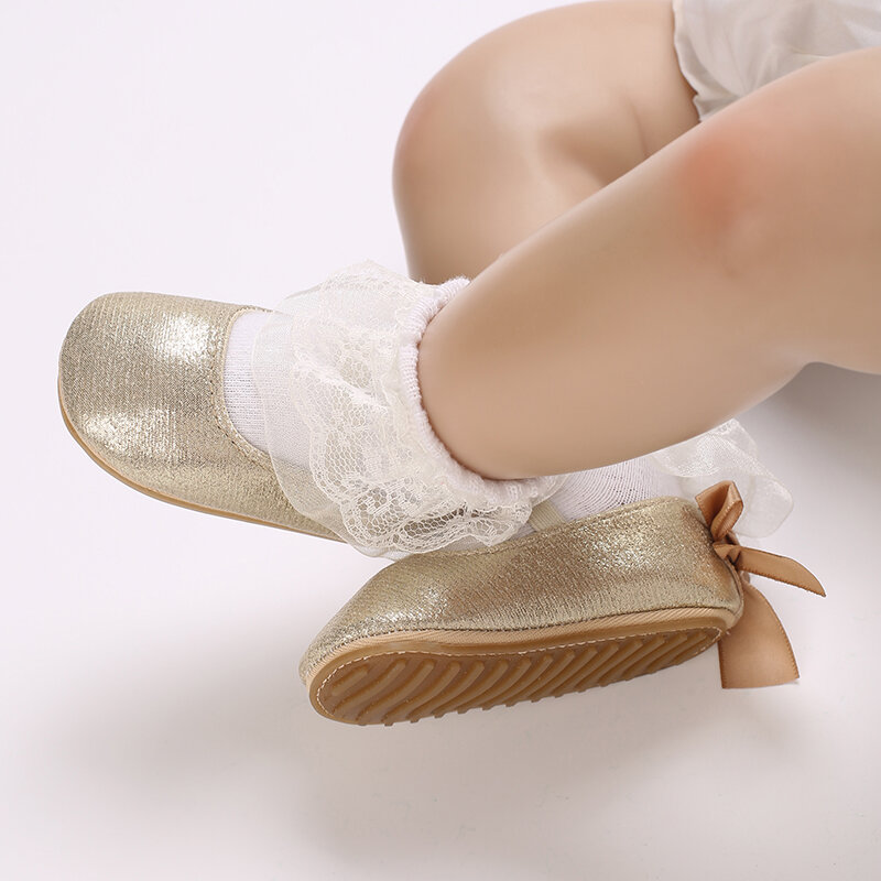 여아용 공주 신발, 단색 나비 매듭 플랫, 캐주얼 원피스 워킹 슈즈, 신생아 유아용