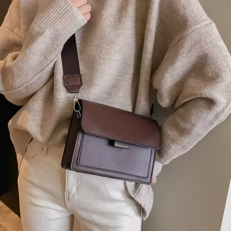 Сумка-мессенджер SL02 Женская однотонная, модная маленькая квадратная сумочка на широком ремешке, в стиле ретро, 2023