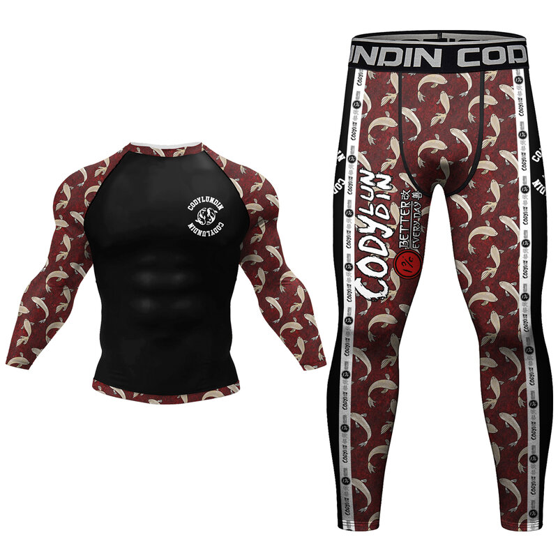 Conjuntos deportivos de compresión 2 en 1, camisetas sin Gi con Leggings Tigts, trajes de gimnasio personalizados con sublimación, MMA Bjj Rashguard Grappling