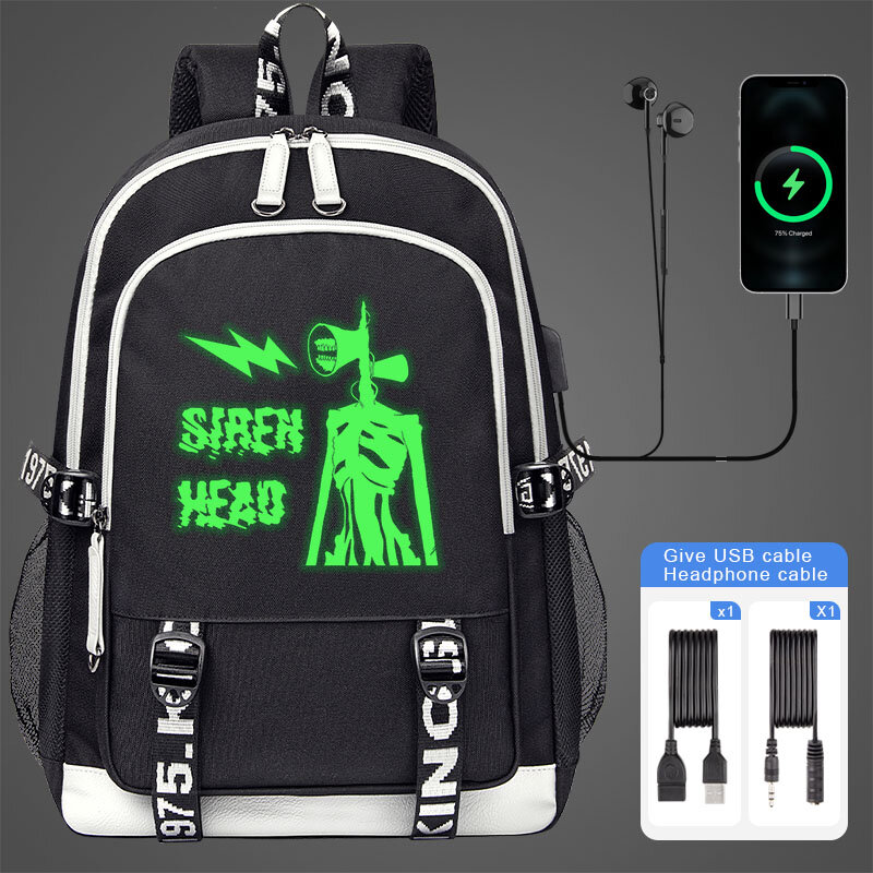 Siren head Fluorescent Luminous School Bags Boy Girl Student Shoulder Backpack For Teenager USB Charging Laptop Backpack