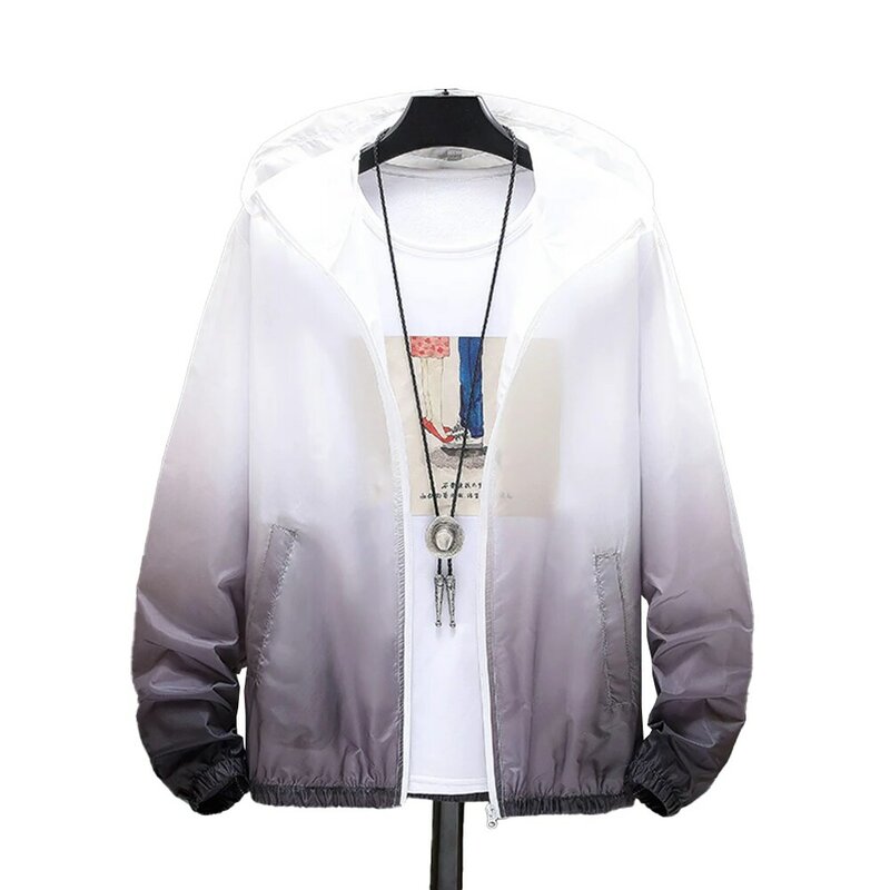 Clothes Coat Daily Sun Protection Windbreaker Zip Hooded Breathable Camping Gradient Color Hooded Comfy Fashion