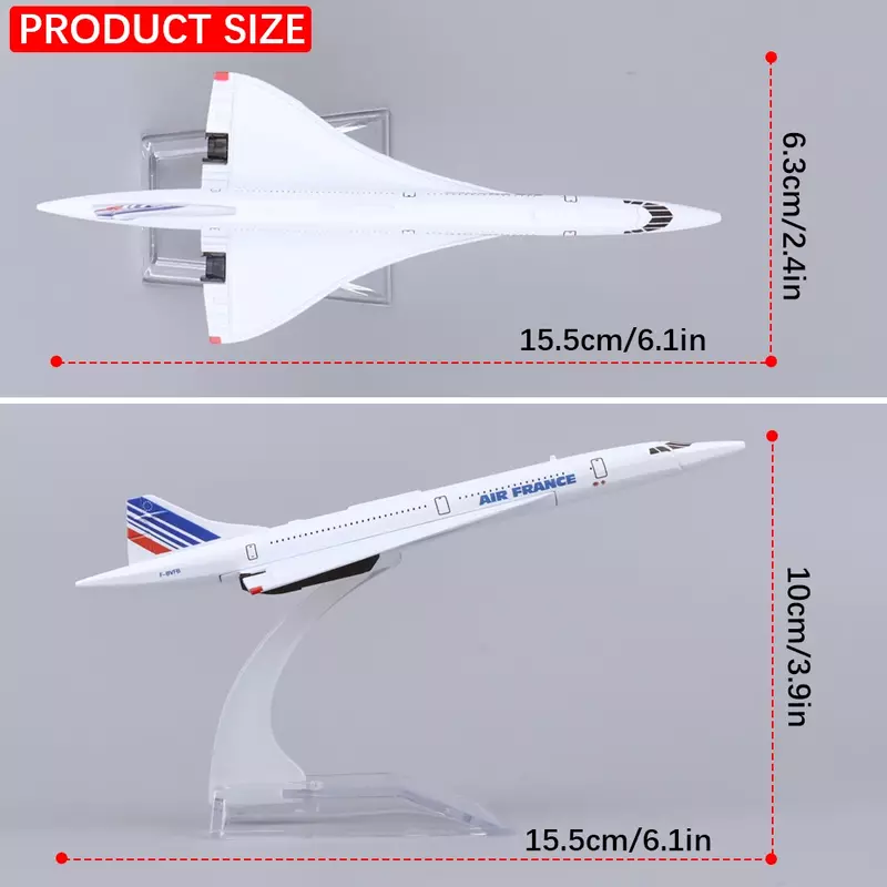 Modelo de avião em escala metálica para crianças, avião Concorde Air France, feito de liga, processo de fundição, colecionadores de brinquedos, 1:400