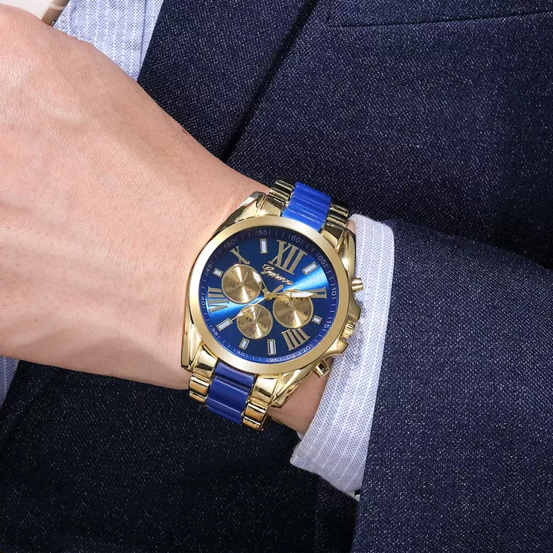 Высококачественные мужские часы с тремя ремешками, модные роскошные деловые мужские кварцевые часы с ремешком из нержавеющей стали, дизайн с несколькими дисплеями
