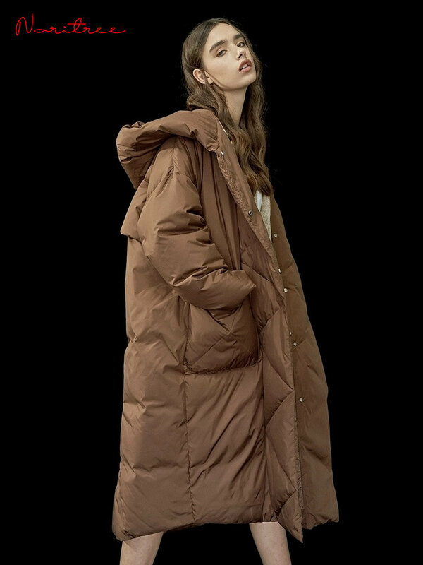 Abrigo de plumón de pato para mujer, Chaqueta larga con capucha, Parkas gruesas y cálidas, talla S a 7XL, F192, 110kg