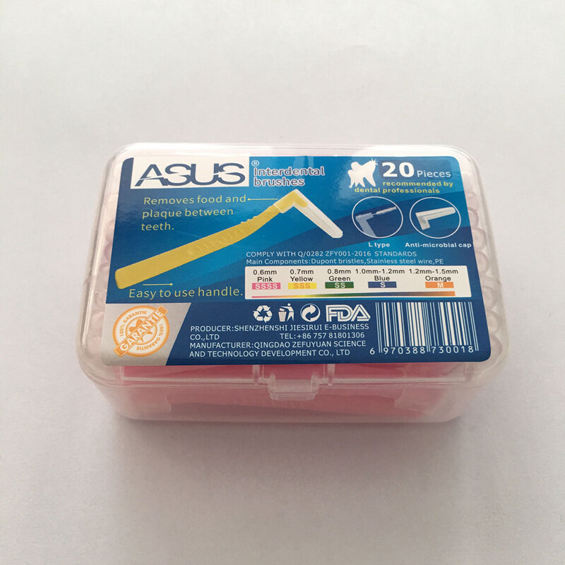 Ортодонтическая зубная щетка ASUS, 20 шт./коробка, L-тип, 0,6 мм, щетка для чистки межзубных пространств