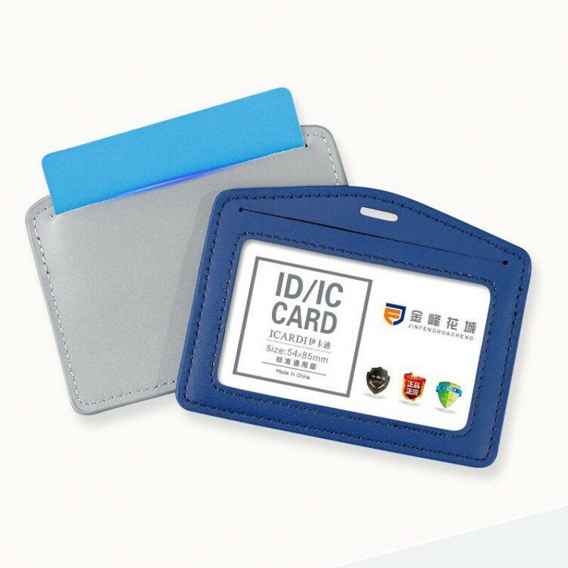 New Cow Leather Material Double Sleeve ID Card Set Badge Holder Case Clear Bank Credit Clip Holder Accessories