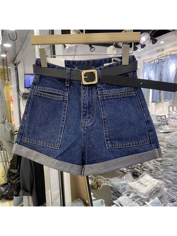 Pantalones cortos vaqueros azules para mujer, ropa de calle Y2k Harajuku, holgados, estilo coreano, Retro, Punk, cintura alta, 2023