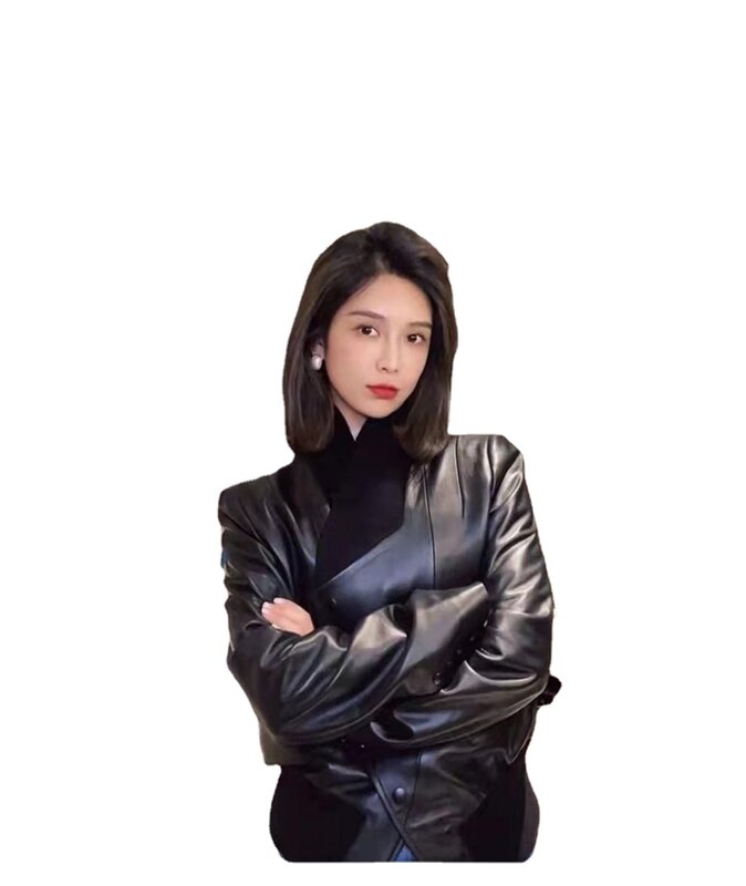 Pakaian Kulit Baru 2022 Mantel Kerah Tulang Rusuk Multi Ukuran Pendek Mode Wanita Jaket Kulit Desain Jaket Wanita