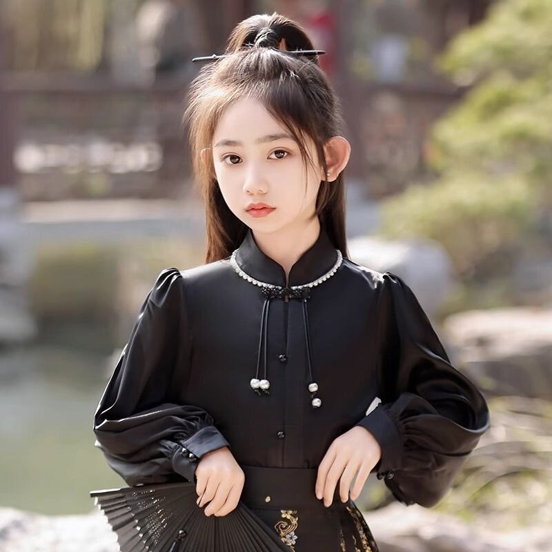 Terno de saia de rosto cavalo feminino, hanfu tradicional, vestido para cosplay Tang Dynasty, roupa estilo étnico vintage, terno infantil