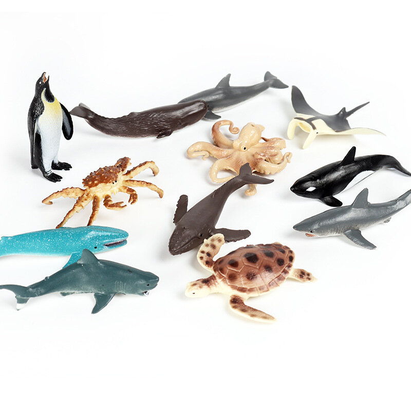 32Pcs 바다 바다 생활 인형 고래 돌고래 펭귄 문어 만타 광선 동물 모델 미니어처 액션 피규어 수집 아이 장난감