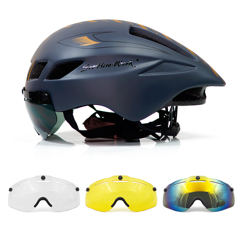 bicycle helmet men Casco Ciclismo road mtb mountain bike Triathlon tt cycling helmet lens goggles equipe capacete da bicicleta