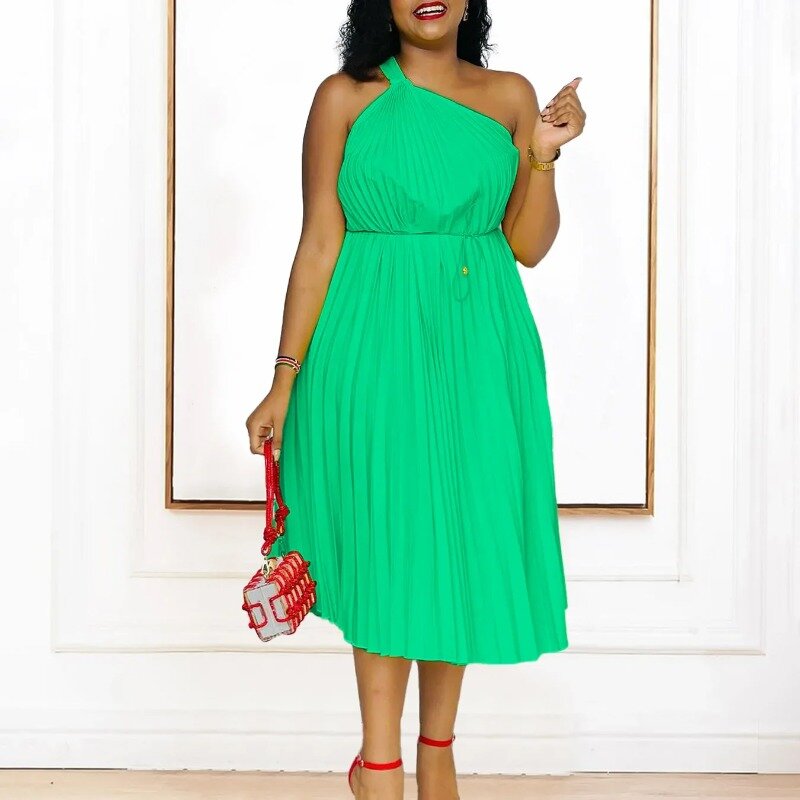 2024 afrykańskie sukienki damskie letnie seksowne afrykańskie bez rękawów biała zielona żółta czerwona sukienka plażowa Midi odzież z afryki