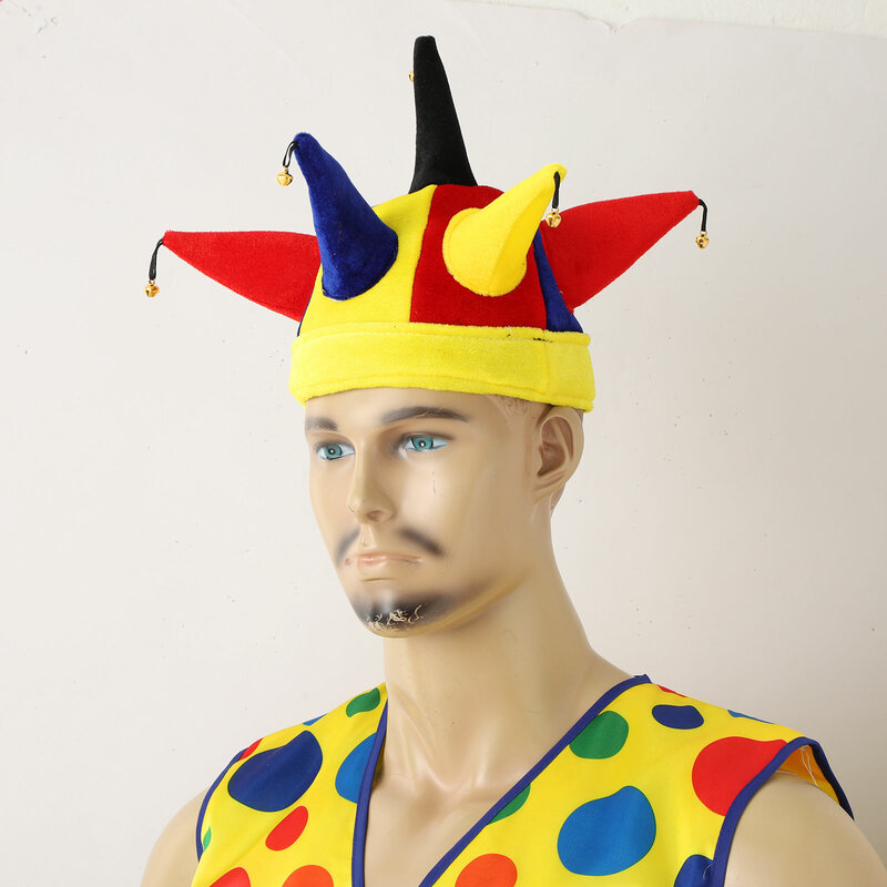 Cappello da Clown Cosplay per feste di Halloween per adulti arcobaleno Multicolor Multiple Bells Mardi Gras Christmas Carnival Circus Jester Hat cap