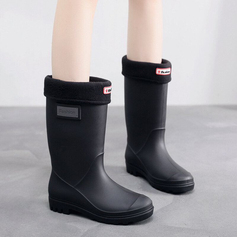 Women Platform Rubber Shoes Slip on PVC Rain Boots Spring Boots for Women Waterproof Work Botas Mid-tube Rain Boots