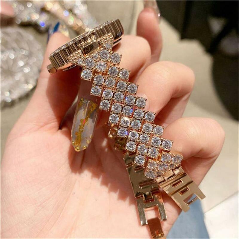 2Pcs/Set Women Bracelet Watches Kit Round Dial Shiny Rhinestones Lady Quartz Wristwatch Bangle Jewelry Fashion Accessories Gifts