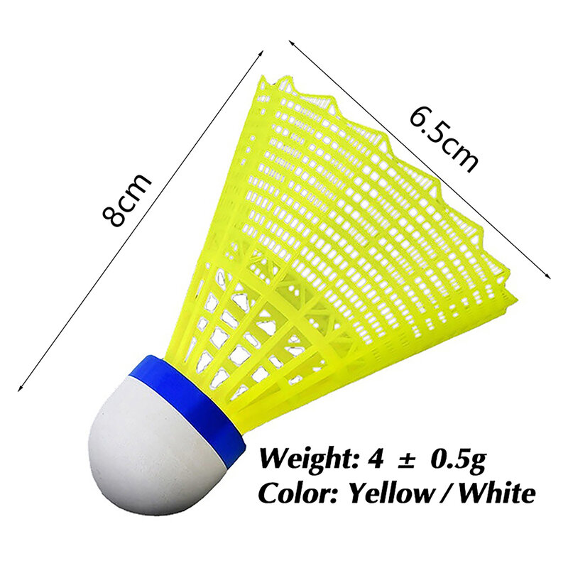 ลูกแบดมินตันพลาสติกสีเหลืองสีขาว1ชิ้นลูกลูกขนไก่สำหรับนักเรียนนำกลับมาใช้ใหม่ได้สินค้ากีฬากลางแจ้ง