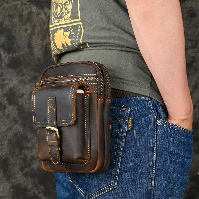 حقيبة خصر من الجلد الطبيعي للرجال ، حقيبة خصر مع حزام كتف ، حقيبة حزام للرجال ، حقائب هاتف