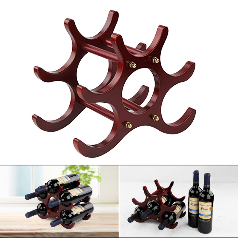 Rak anggur struktur kayu padat pemegang botol anggur geometris merah 6 botol AS