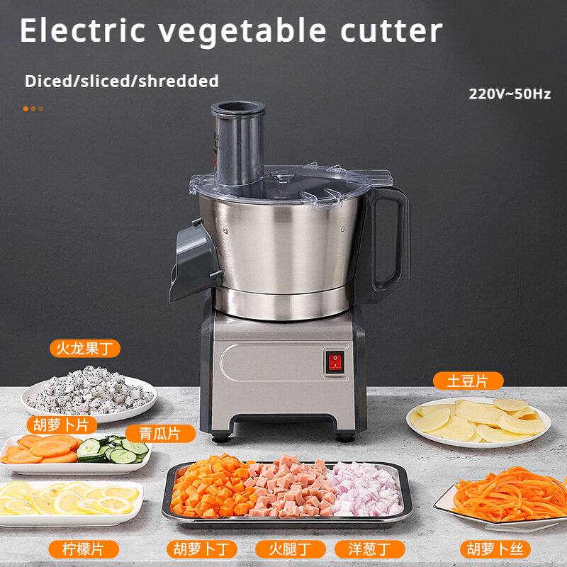 Pemotong sayuran elektrik multifungsi, pemotong sayur komersial 220V, dadu, wortel, kentang, buah dan sayuran, irisan dadu kering