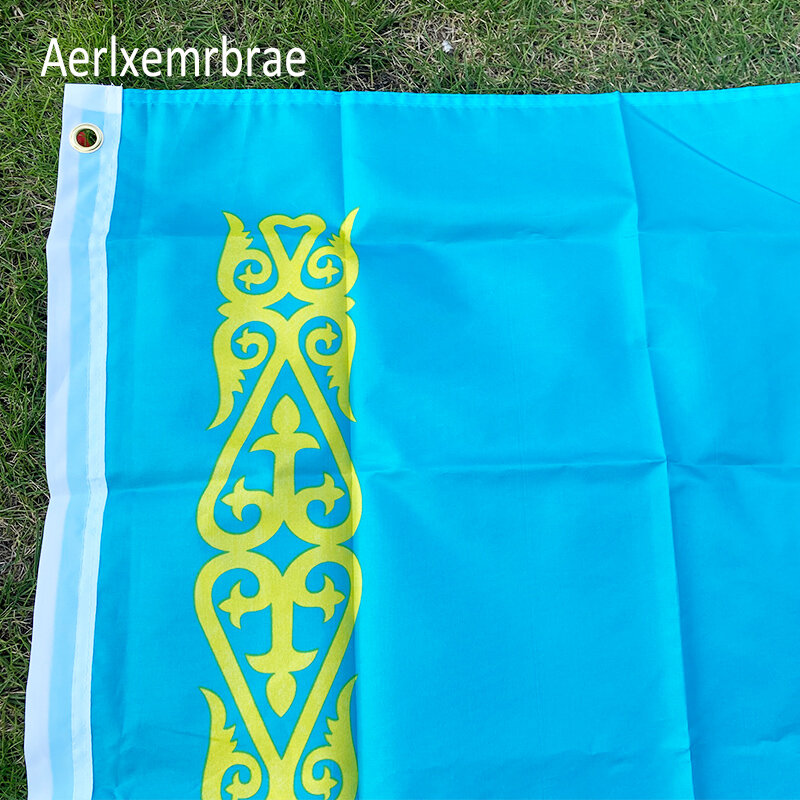 Gratis pengiriman 3ft x 5ft Hanging Flag Polyester Kazakhstan National Flag Banner 150x90 cm untuk Perayaan bendera besar