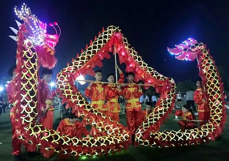 Golden Dragon Dance Traje para Adultos, Luz LED, 10 Jogadores, Arte, Festa de Halloween, Performance de Ano Novo, Parada, Palco Folk, Tamanho 4, 18m
