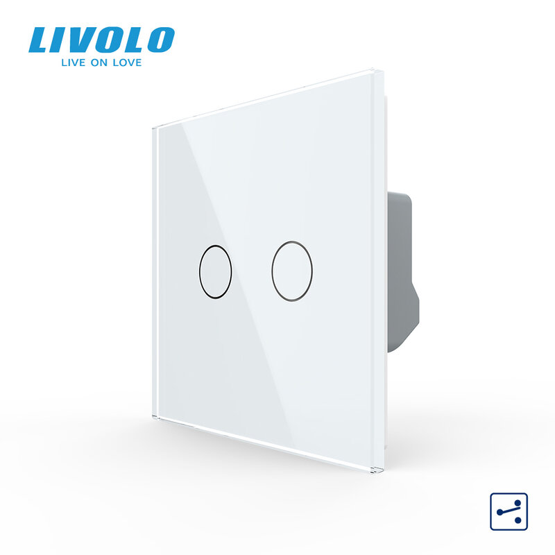 Livolo EU Standard Touch Switch, 2Gang 2Way Control, 7colors Crystal Glass Panel,Wall Light Switch,220-250V,C702S-1/2/3/5