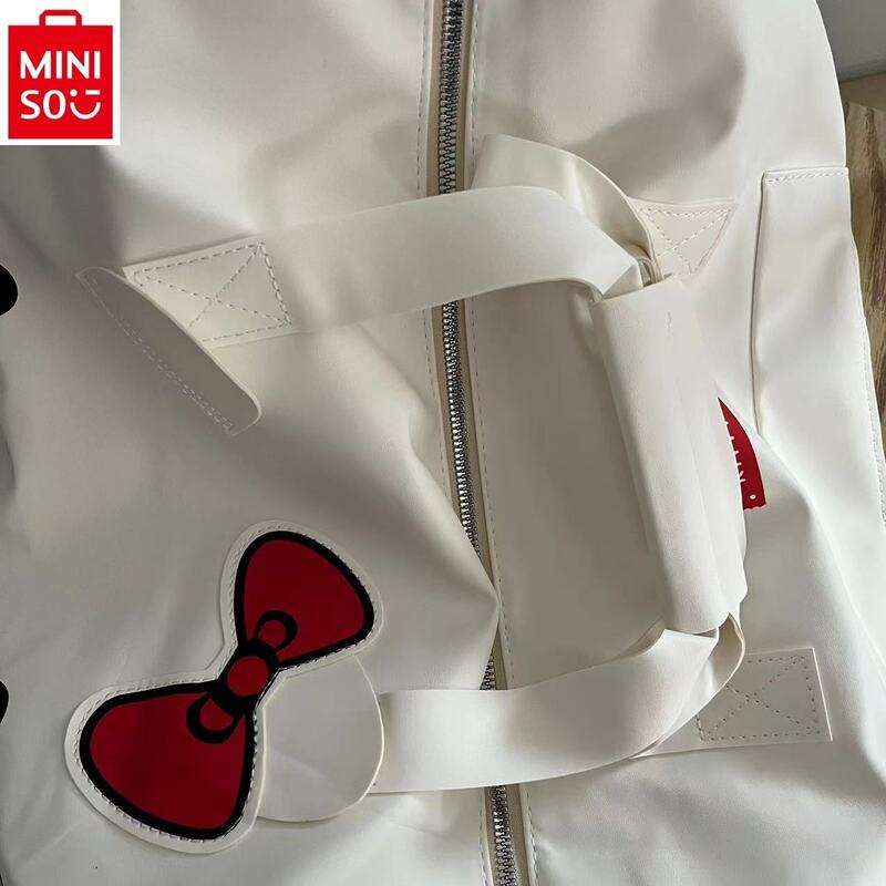 Miniso Sanrio Crossbody Travel Bag, bonito dos desenhos animados, Hello Kitty Bow, impermeável e durável, grande capacidade, PU, alta qualidade