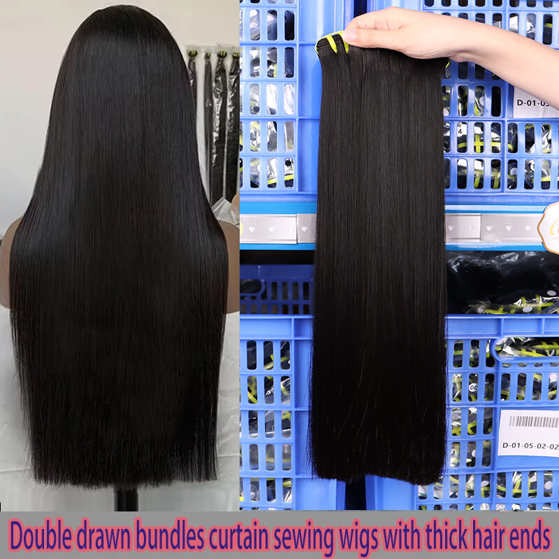 Mechones de cabello humano liso de doble dibujado para mujer, extensiones de cabello brasileño Virgen sin procesar, Color Natural, 15a