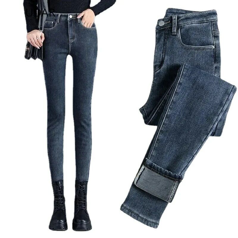 Jeans für Frauen Mutter Jeans blau grau schwarz Frau hoch elastisch 40 Stretch Jeans weiblich gewaschen Denim Skinny Bleistift hose