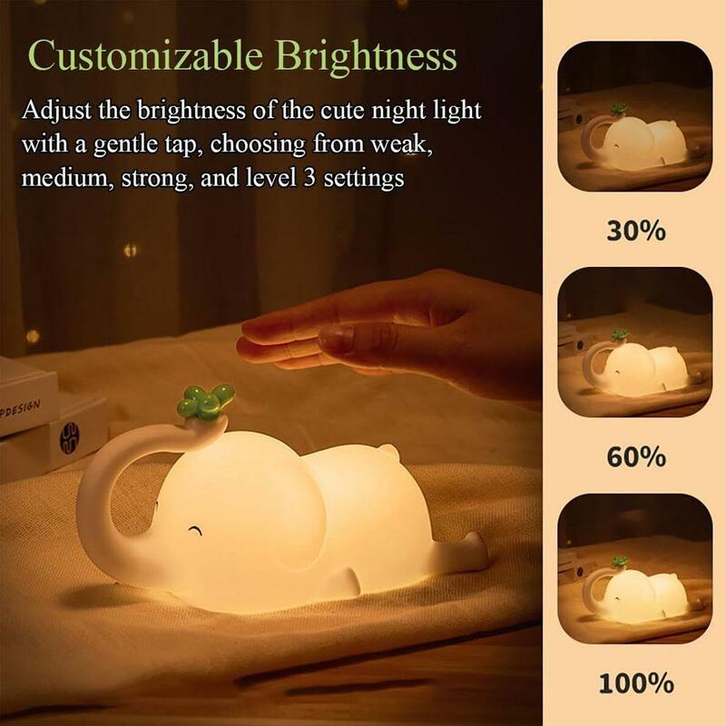 LED Night Light Cute Elephant Rabbit Silicone Lamp With Sleep Nightlight Kids Timer Light Gift Bedroom Baby Birthday Decor P7Z7