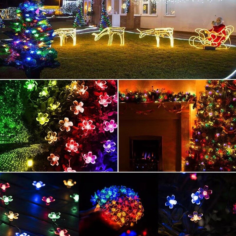 Guirxiété lumineuse LED à énergie solaire sans fleur, fleur artificielle, alimenté par batterie, fête de Noël, décoration de jardin et d'arrière-cour