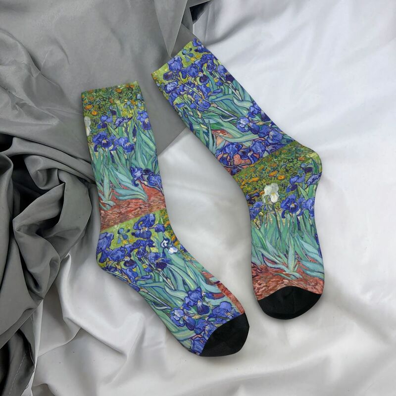 Носки с принтом Ван Гога-ирисес, поглощающие пот чулки Харадзюку, всесезонные длинные носки, аксессуары для подарка на день рождения унисекс