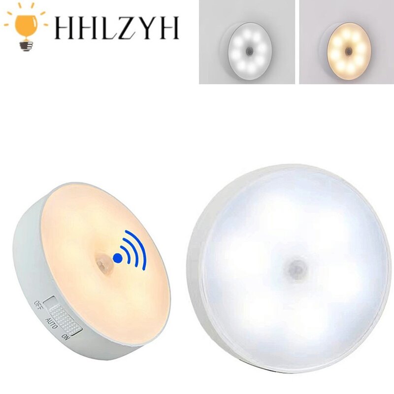 Sensor de Movimento Lâmpada LED com Interruptor, USB Night Light, Indutor Recarregável, Luzes para Cozinha, Escadas, Corredor, Armário, Quarto