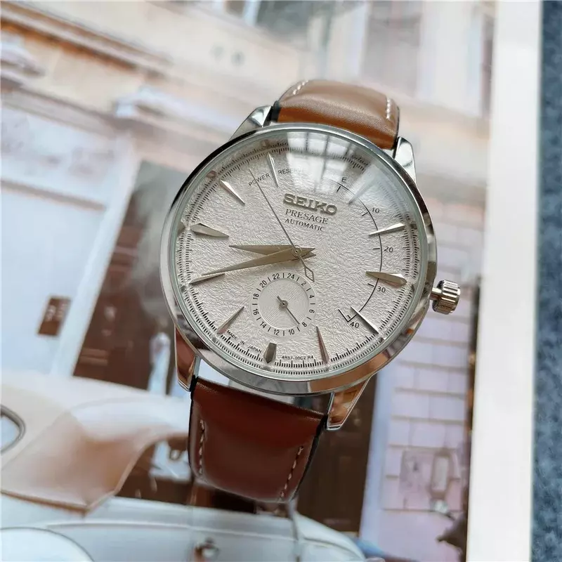 Jam tangan Seiko olahraga kasual pria, jam tangan kuarsa tahan air tali kulit modis bisnis mewah baru