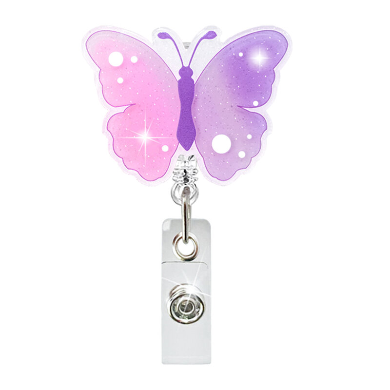 Cute Creative Badge Clip Flower Acrylic Butterfly Retractable Nurse Badge Reel Clip Badge Holder Students Doctor ID Card Holder