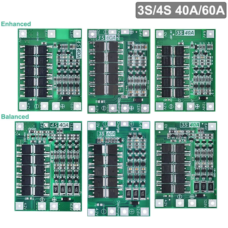 3S/4S 40A 60A ลิเธียมไอออนที่ชาร์จแบตเตอรี่ลิเธียมบอร์ดป้องกัน18650 BMS สำหรับมอเตอร์เจาะ11.1V 12.6V/14.8V 16.8V เพิ่ม/สมดุล