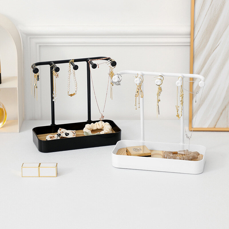 Display Organizer perhiasan mode untuk anting kalung rak penyimpanan perhiasan dengan tempat gantung gelang dasar kayu
