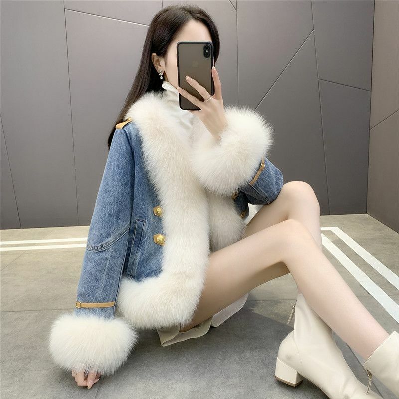 2024 inverno novo casaco de pele de raposa jaqueta feminina curto grosso moda feminina outerwear