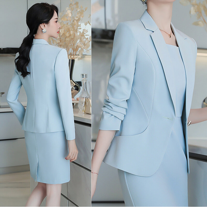 IZICFLY весенне-летняя новая стильная элегантная офисная одежда для женщин куртка деловая Униформа Блейзер деловые комплекты платьев для торжественных случаев-синий