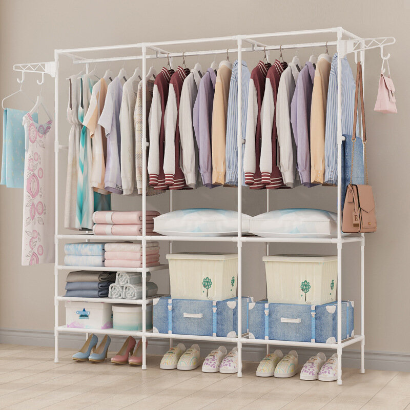 Household Simple Assembly Clothes Hanger Bedroom Coat Rack Multifunctional Organizer Storage Shelf Home Furniture