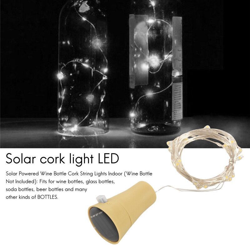 LED Cork Shaped String Light, 20 LED, Night Fairy, String Light, Coreano Solarbetrieben Licht, Garrafa de Vinho Lâmpada, Festa Celebração Presente, 2m, 1Pc