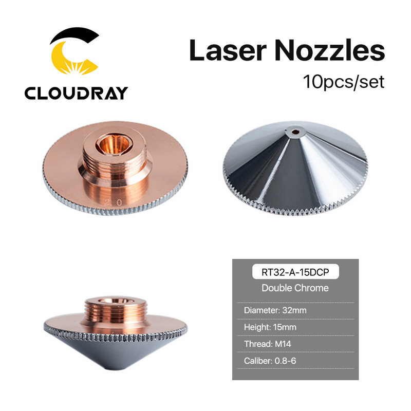 Cloudray Raytools 섬유 절단 CNC 기계용 레이저 노즐, 직경 32mm, H15 구경 0.8-6.0, 단일 및 이중 레이어 용접, 10 개