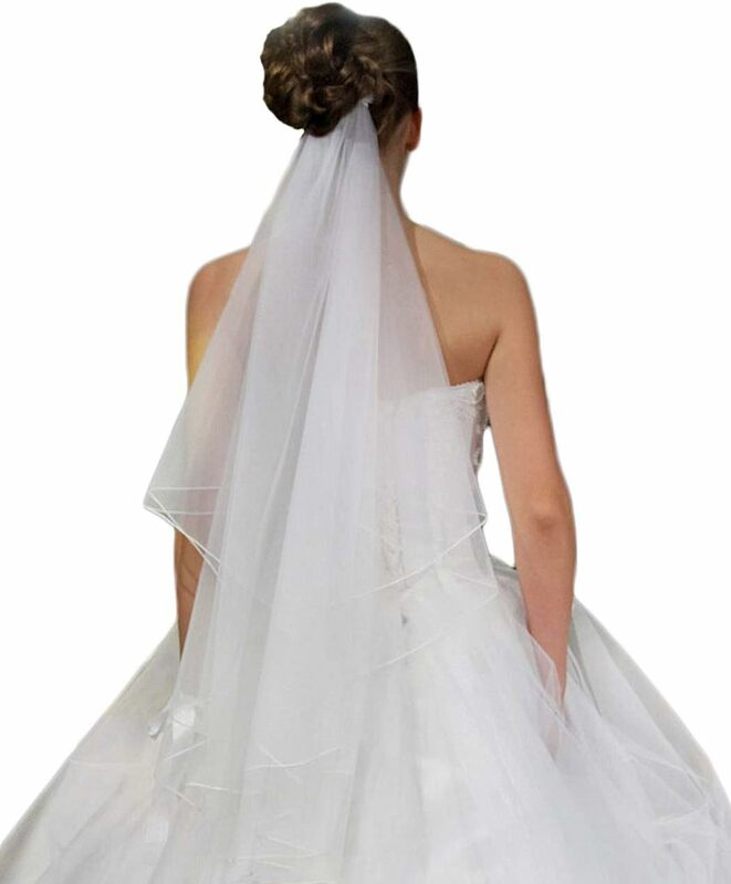 2 Tier Korte Sluier Ivoor Vingertop Lengte Bruids Blusher Sluier Potlood Rand Bruiloft Voor Bruiden
