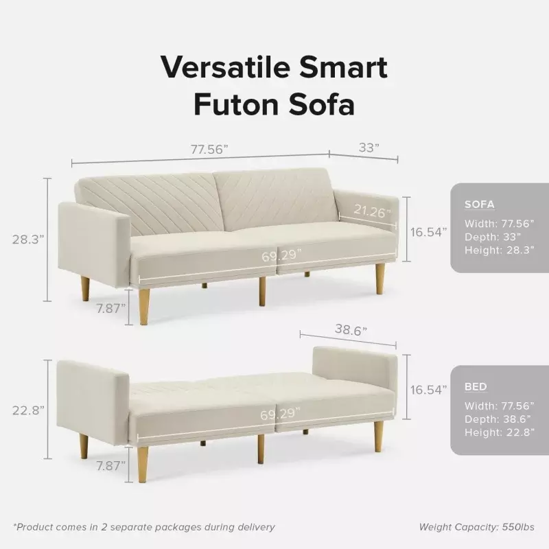 Mopio Mid Century Sofá-cama moderno, Futon Couch, Loveseat menor, Futon, 77,5"