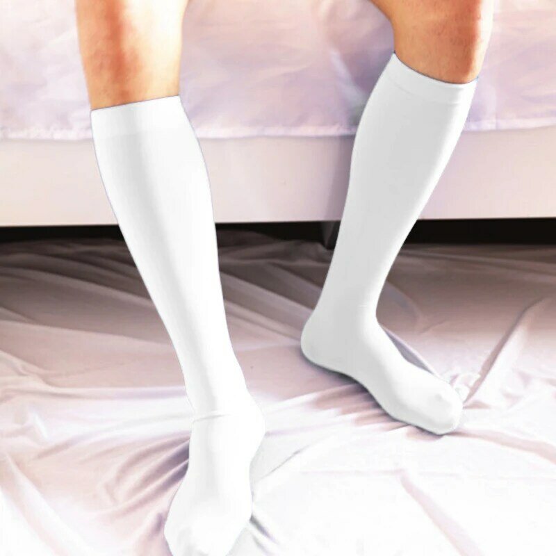Meias elásticas macias ultrafinas dos homens, meias altas no joelho, meias invisíveis sem costura, respiráveis, transparentes, vestido sexy