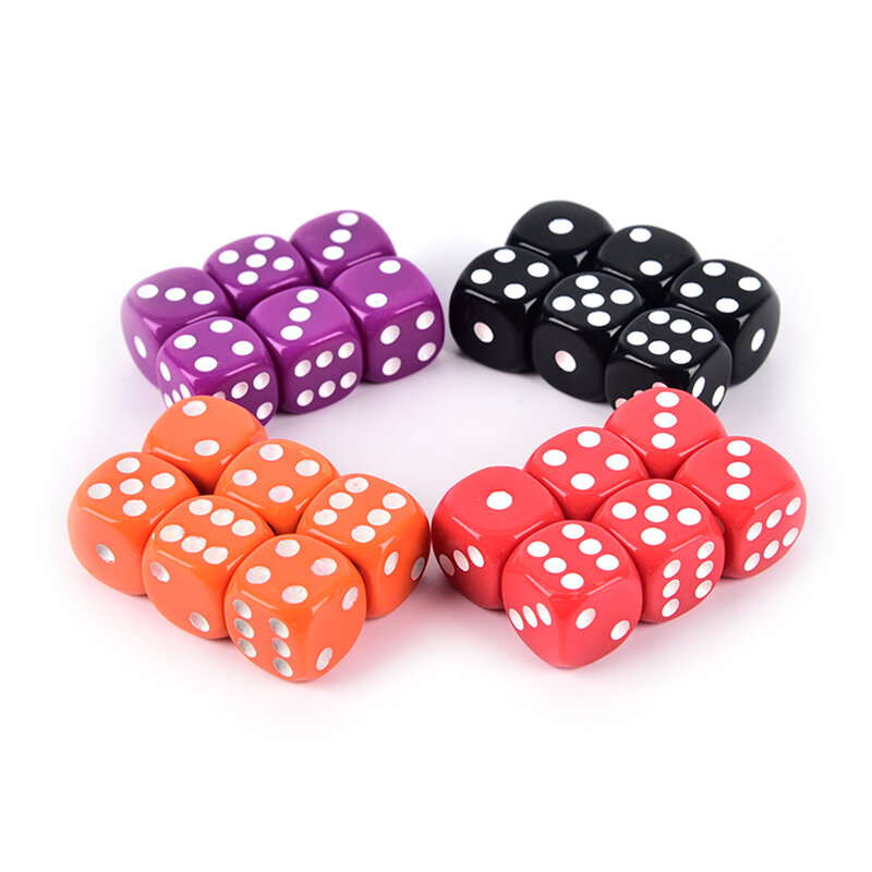 6 PCS 16MM Dices Rounded Corners Four-Color Transparent Dice BoardGame Drinking Digital Dice Gumbling Game