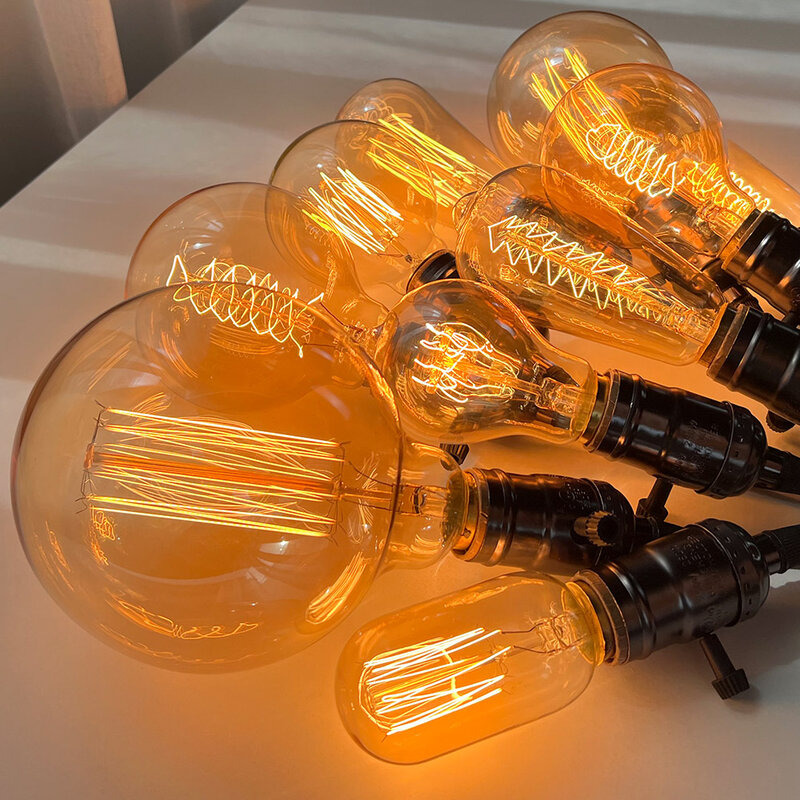 Bombilla Retro Edison E27, 220V, 40W, A60, ST64, T10, T45, G80, G95, ampolla de filamento Vintage, lámpara incandescente en espiral